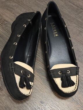 Lauren RL • "Gael" Tassel Loafers (Black + Cream)